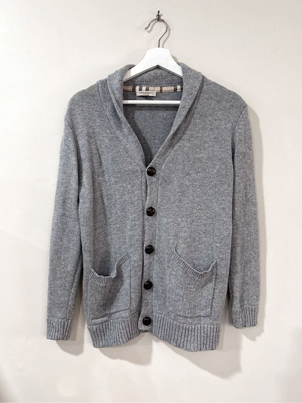 Burberry Light Gray Shawl Collar Button Cardigan